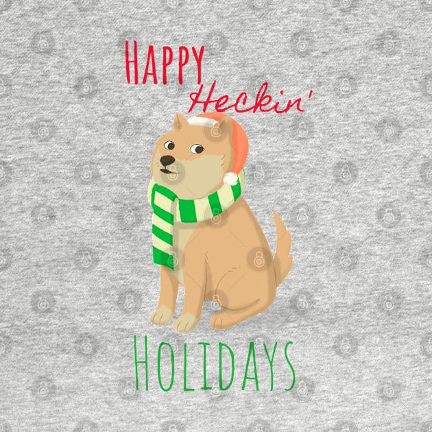 Happy Heckin' Holidays Christmas Shiba Inu Dog by LoveofDog